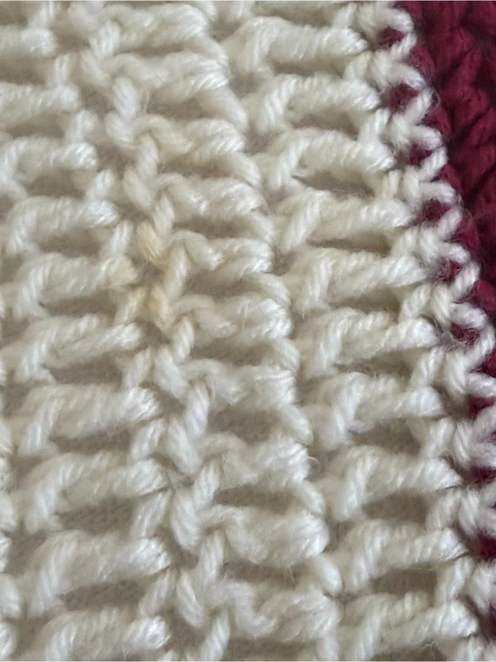 Handmade Crochet Throw Blanket Fringe Cranberry Evergreen Cream 67x43